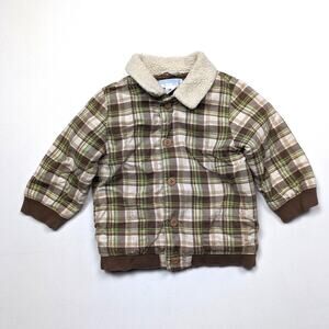 Janie and Jack Jacket Boys Size 12-18m Brown Plaid Sherpa
